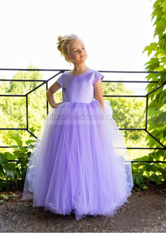 Cap Sleeves Lavender Satin Tulle Flower Girl Dress